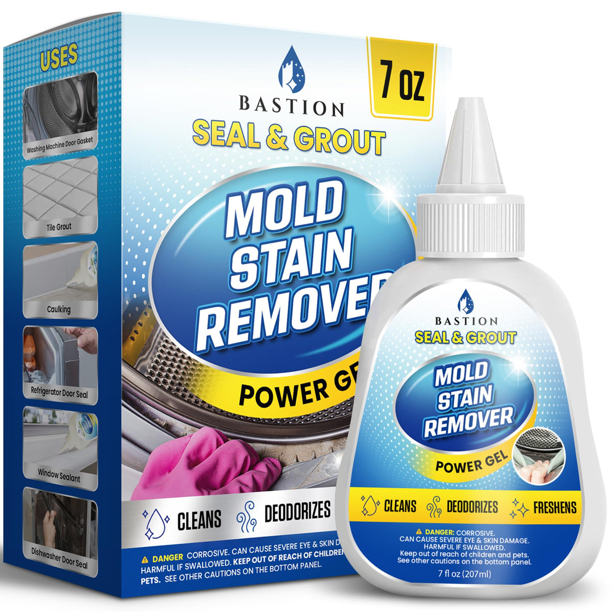 Bastion Mold Stain Remover Power Gel bottle cleans grout and caulk with deep penetration
