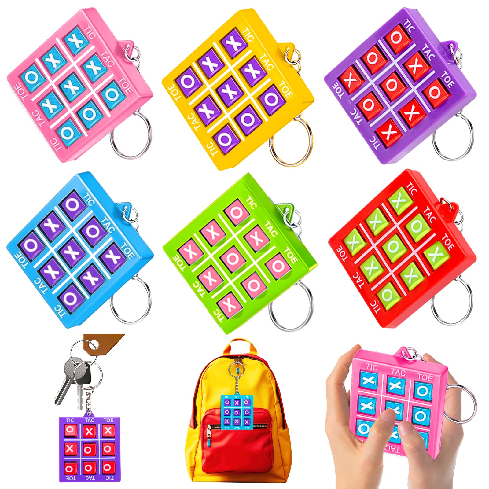 Basytodio 24Pcs tic tac toe keychains in bright colors for party favors