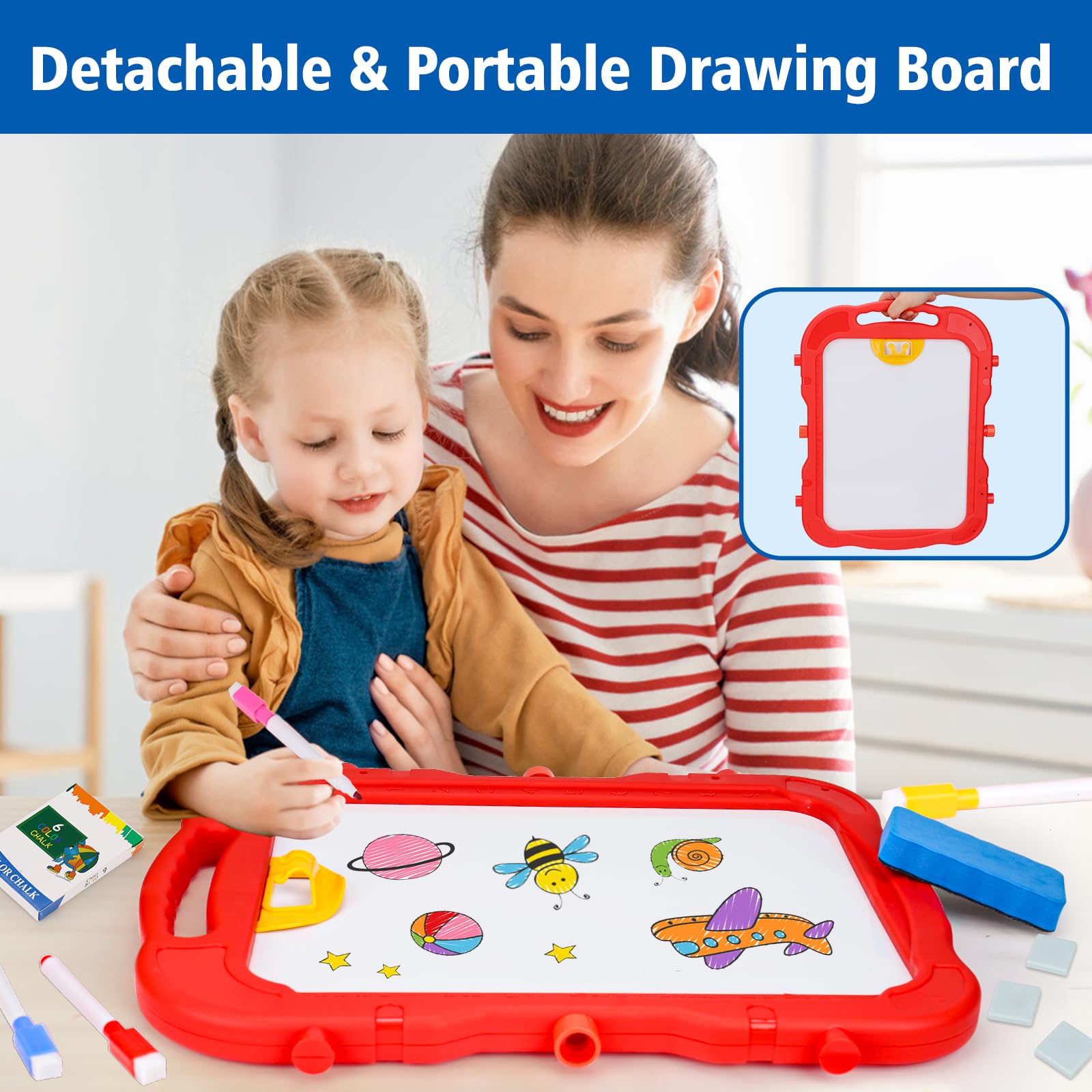 Basytodio adjustable-height easel accommodates growing children during art time.