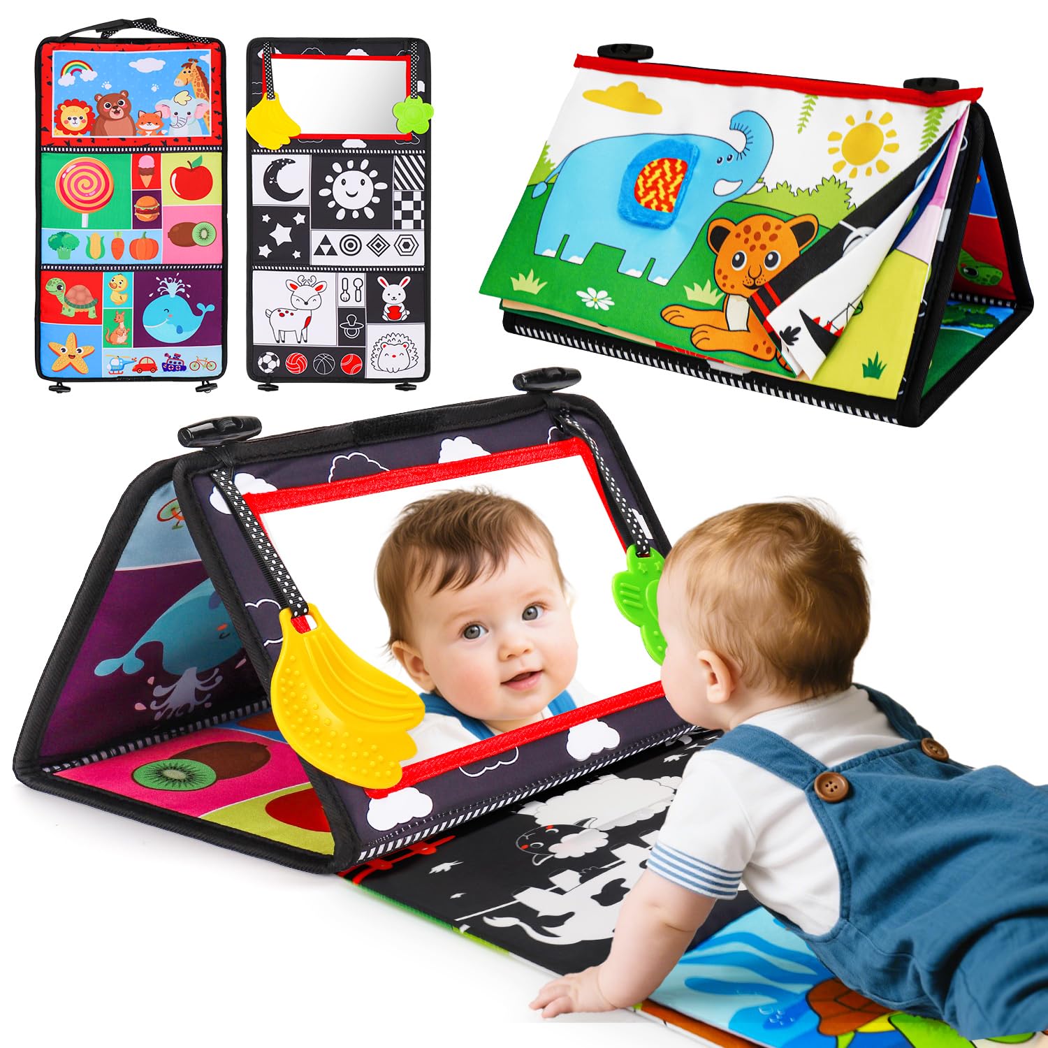 Basytodio baby mirror tummy time toy with high-contrast visuals to engage newborns.