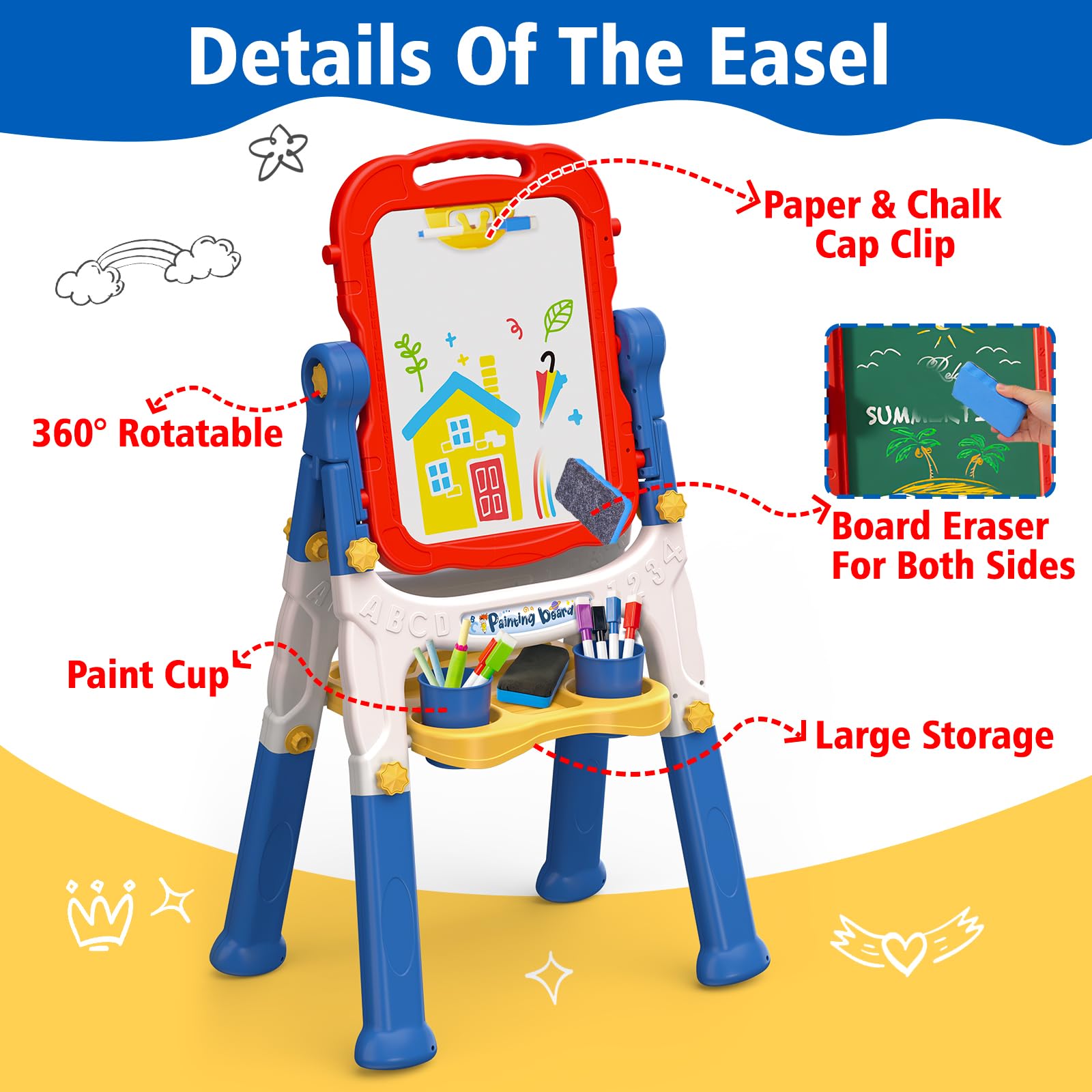 Basytodio double-sided magnetic board invites drawing and learning on two surfaces.