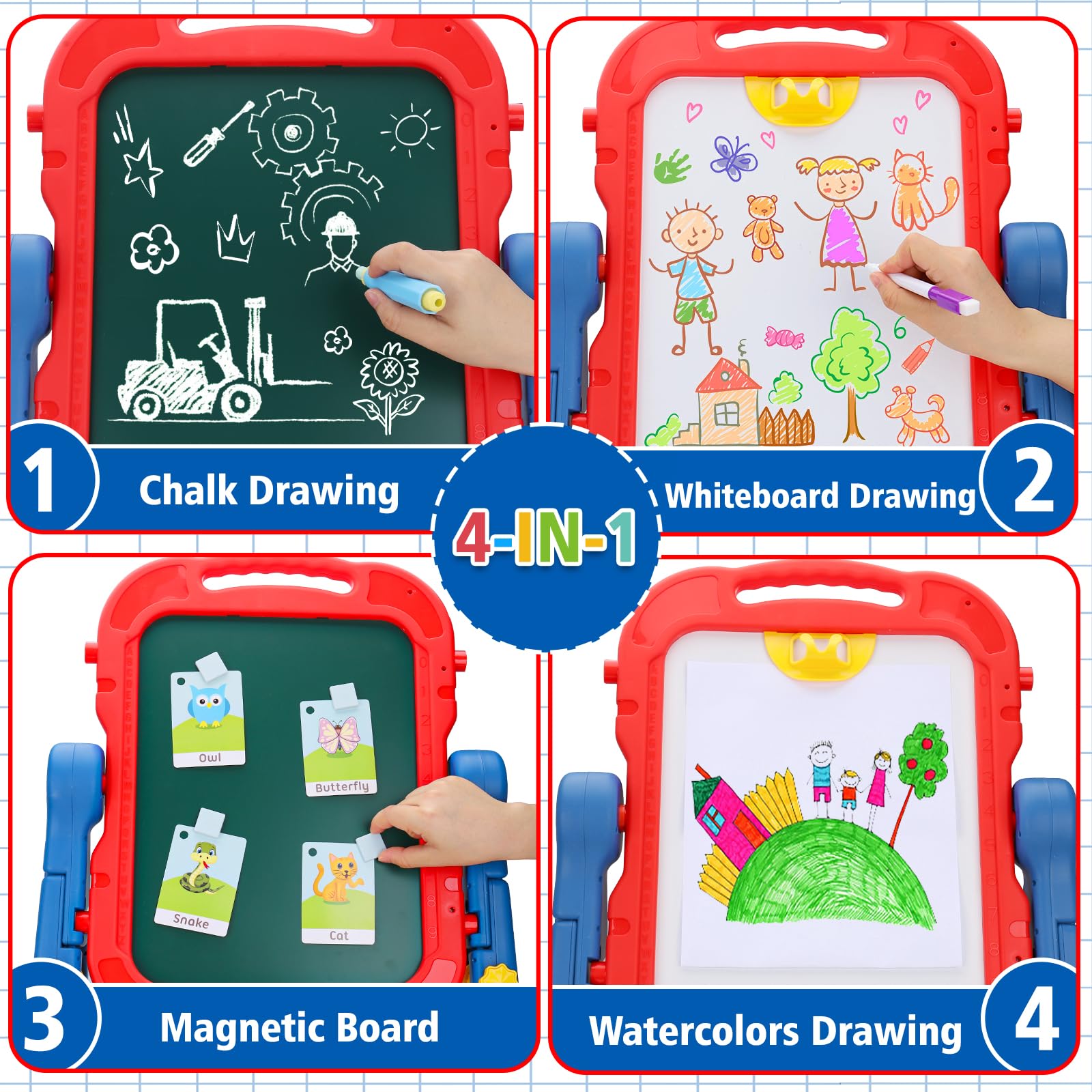Basytodio includes chalks, magnets, and eraser for creative storytelling and practice.