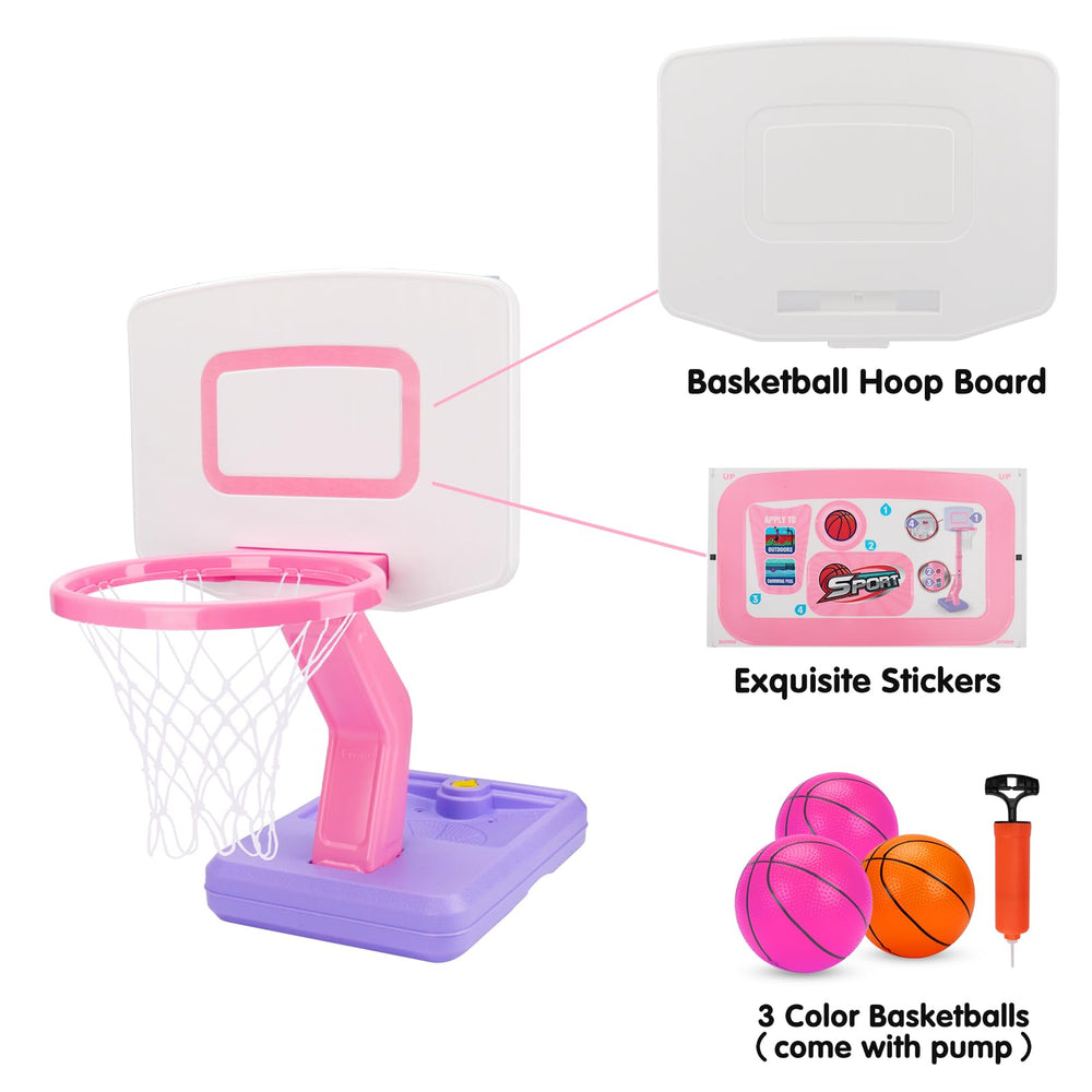 Basytodio toddler pink basketball hoop age-appropriate fun for 1 to 3 year olds.
