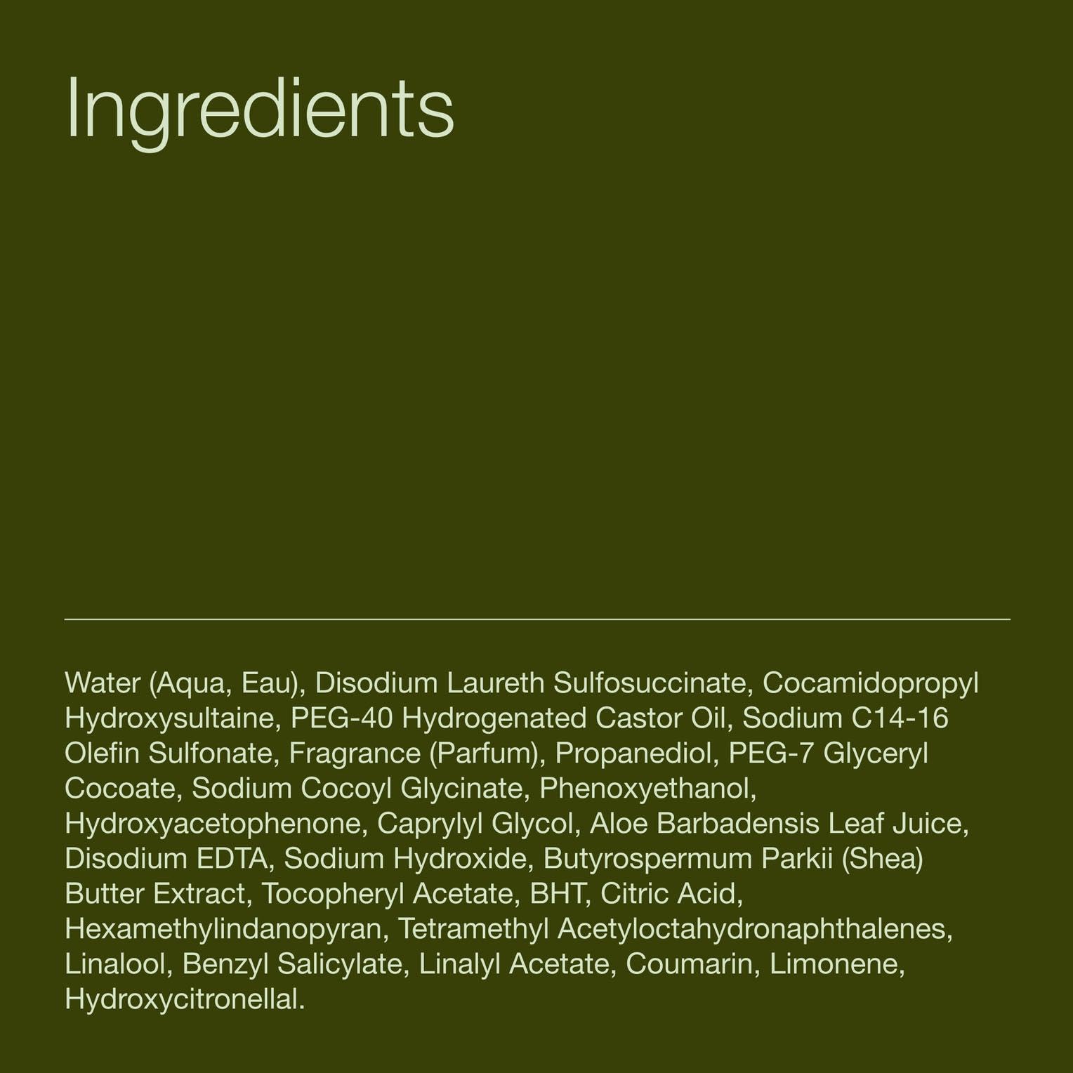 Bath & Body Works Gentle & Clean close-up ingredients list for skin-loving formula.