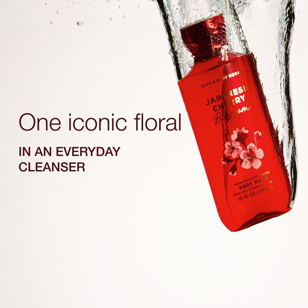 Bath & Body Works Japanese Cherry Blossom body wash back label shows ingredients and gentle formula.