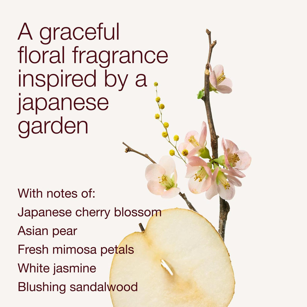 Creamy lather close-up reveals rich bubbles from Japanese Cherry Blossom body wash.