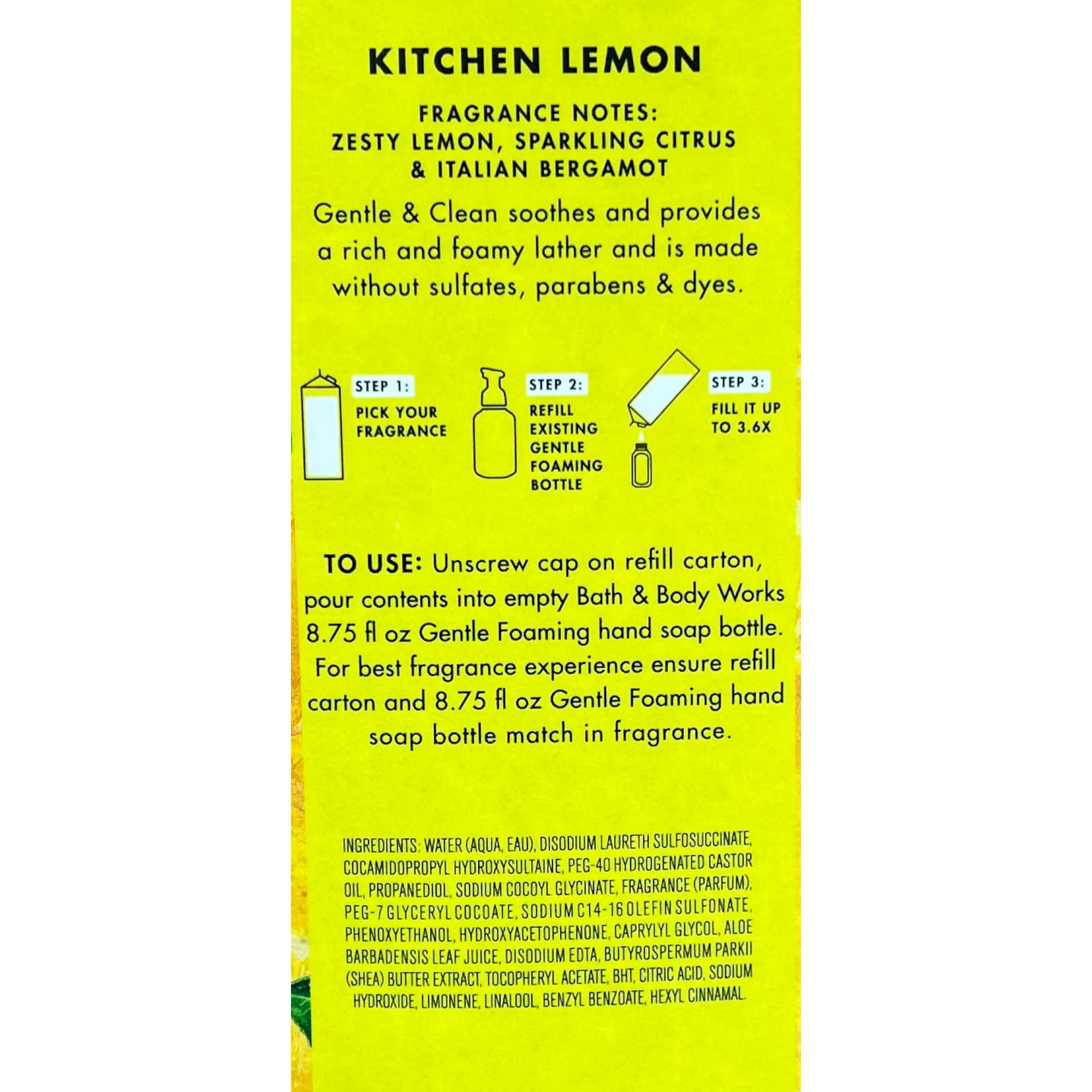 Bath & Body Works Kitchen Lemon foaming soap lather for gentle cleansing.