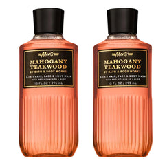 Bath & Body Works Mahogany Teakwood 3-in-1 bottle shows masculine scent for daily cleansing