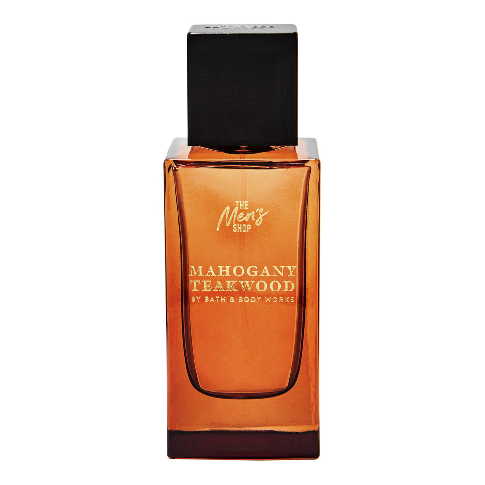 Bath &amp; Body Works Mahogany Teakwood Cologne bottle showing warm, woody fragrance for everyday wear