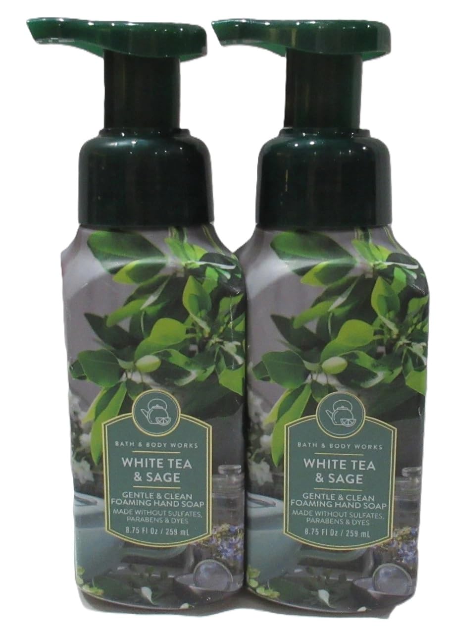 Bath and Body Works White Tea and Sage hand soap bottle for gentle cleansing and soft hands.
