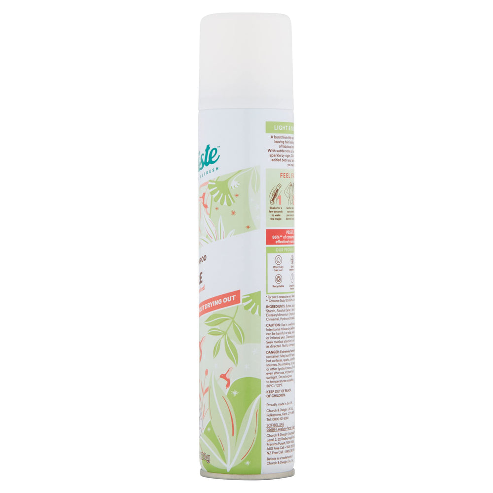 Batiste Bare Dry Shampoo can label close-up shows easy-to-use cap.