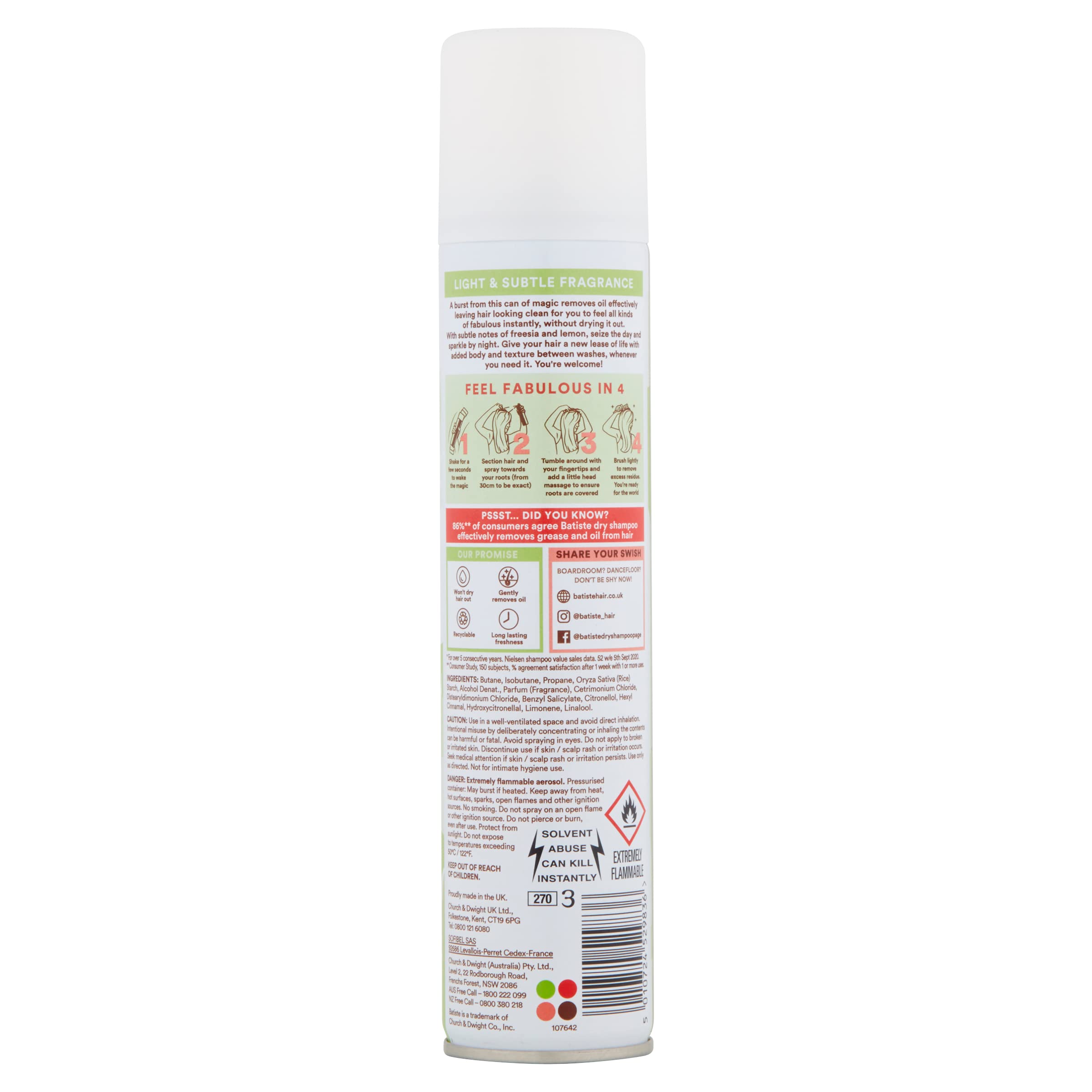 Batiste Bare Dry Shampoo keratin-boost label highlights texture and lift.