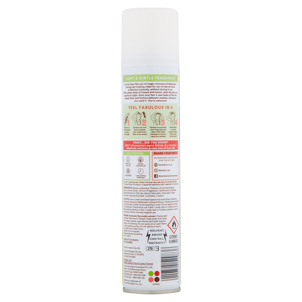 Batiste Bare Dry Shampoo keratin-boost label highlights texture and lift.