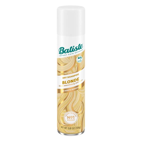 Batiste Brilliant Blonde dry shampoo bottle front showing color-tinted formula blends with highlights