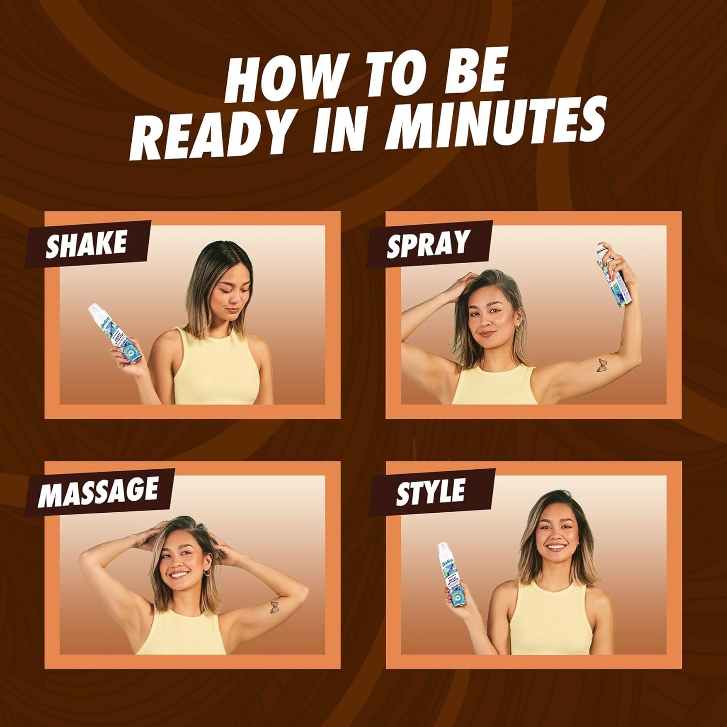 Batiste Dark Hair Dry Shampoo texture and volume boost for fuller style