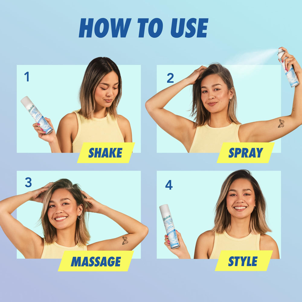 Batiste fragrance-free light dry shampoo absorbs oil for clean look