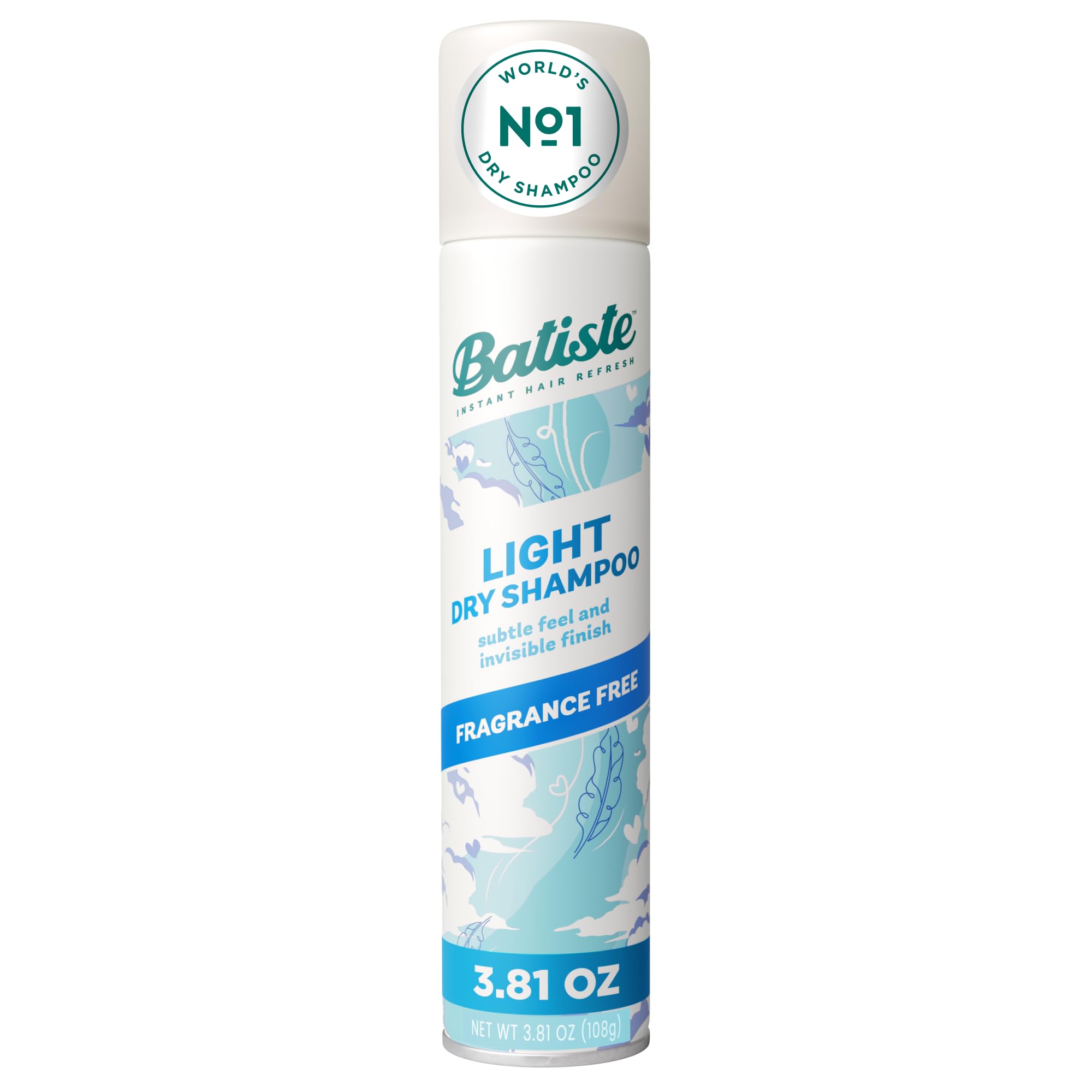 Batiste fragrance-free light dry shampoo bottle with oil-absorbing formula