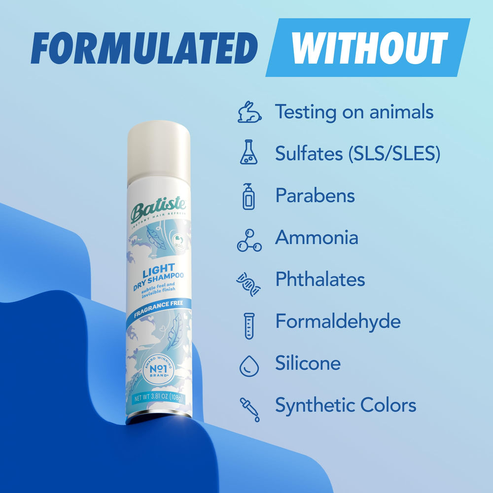 Batiste fragrance-free light dry shampoo invisible finish on hair