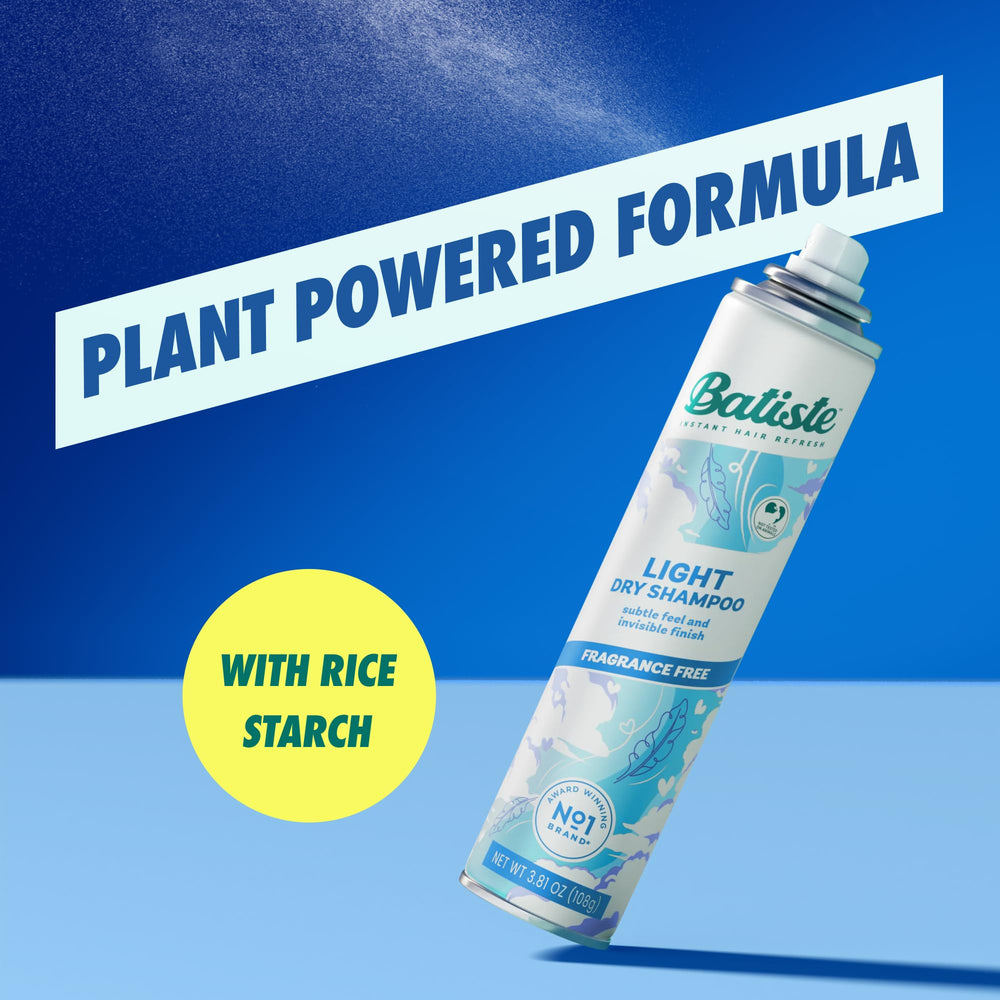 Batiste fragrance-free light dry shampoo spray at roots for refresh