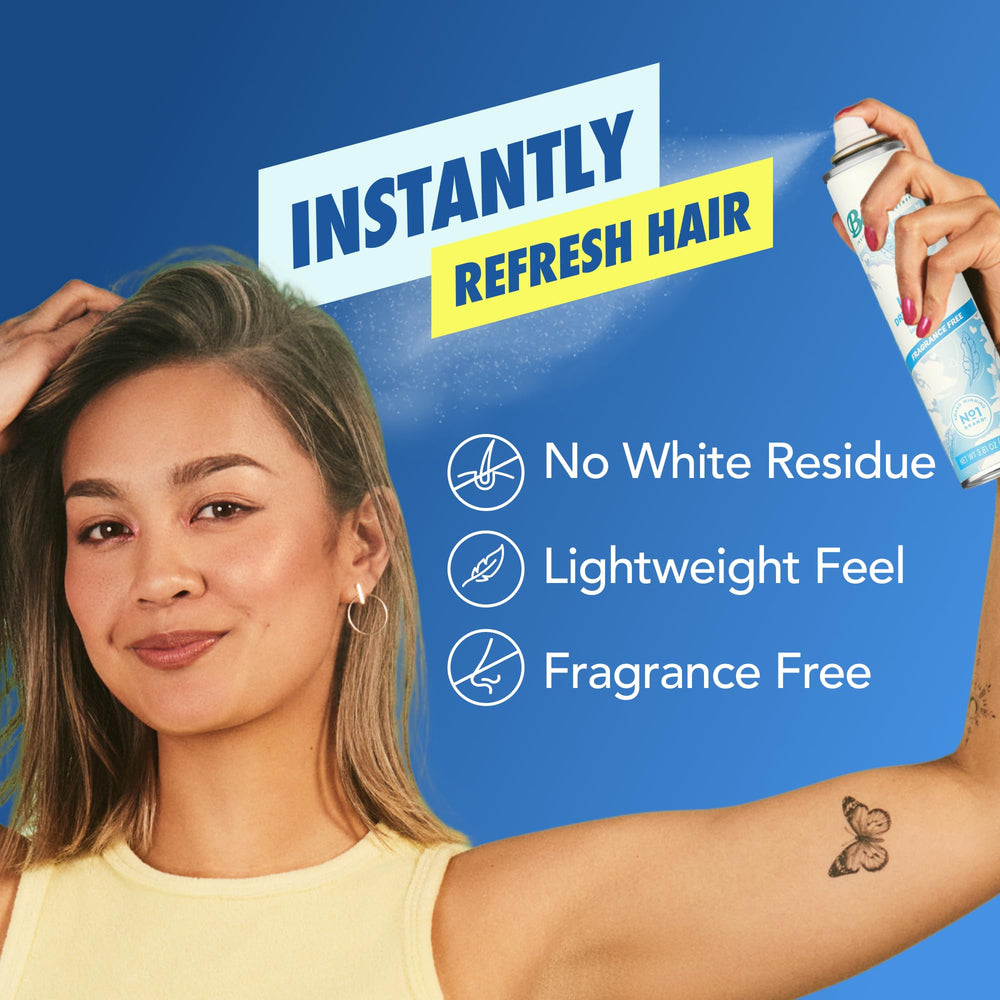 Batiste fragrance-free dry shampoo spray action refreshing roots