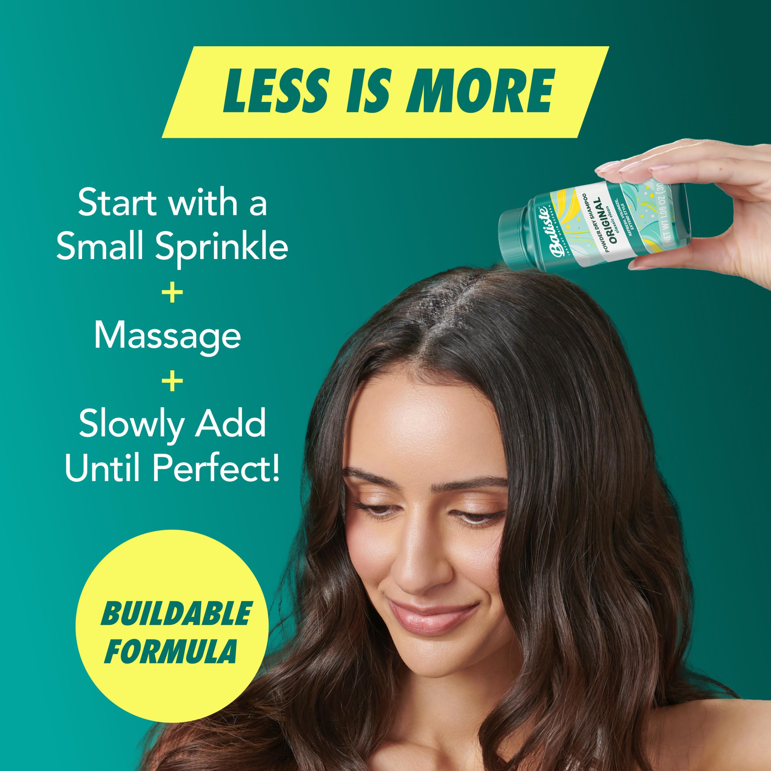Batiste powder brushed through for an invisible finish that blends with any hair color.
