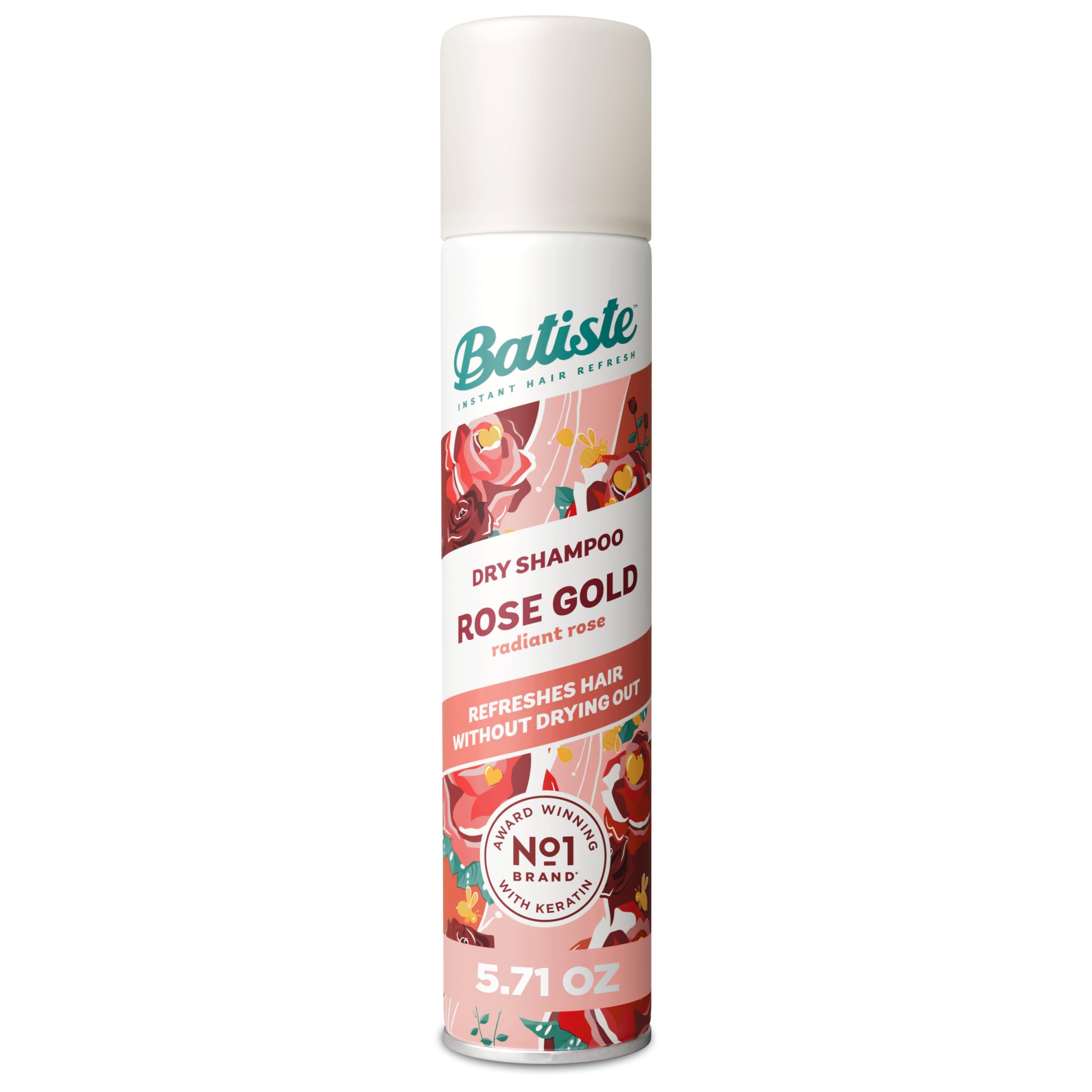 Batiste Rose Gold dry shampoo bottle for on the go refresh and subtle fragrance.