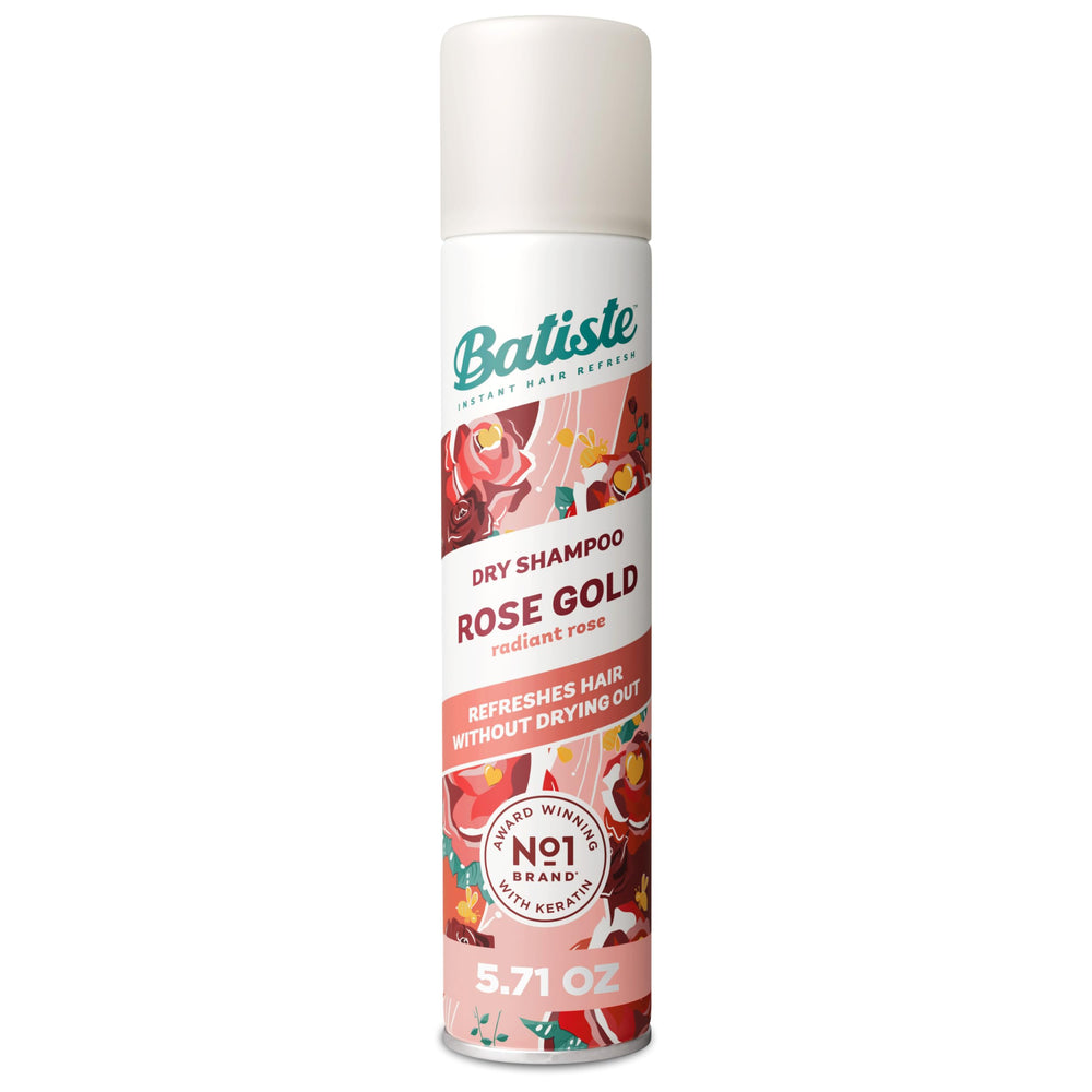 Batiste Rose Gold dry shampoo bottle for on the go refresh and subtle fragrance.