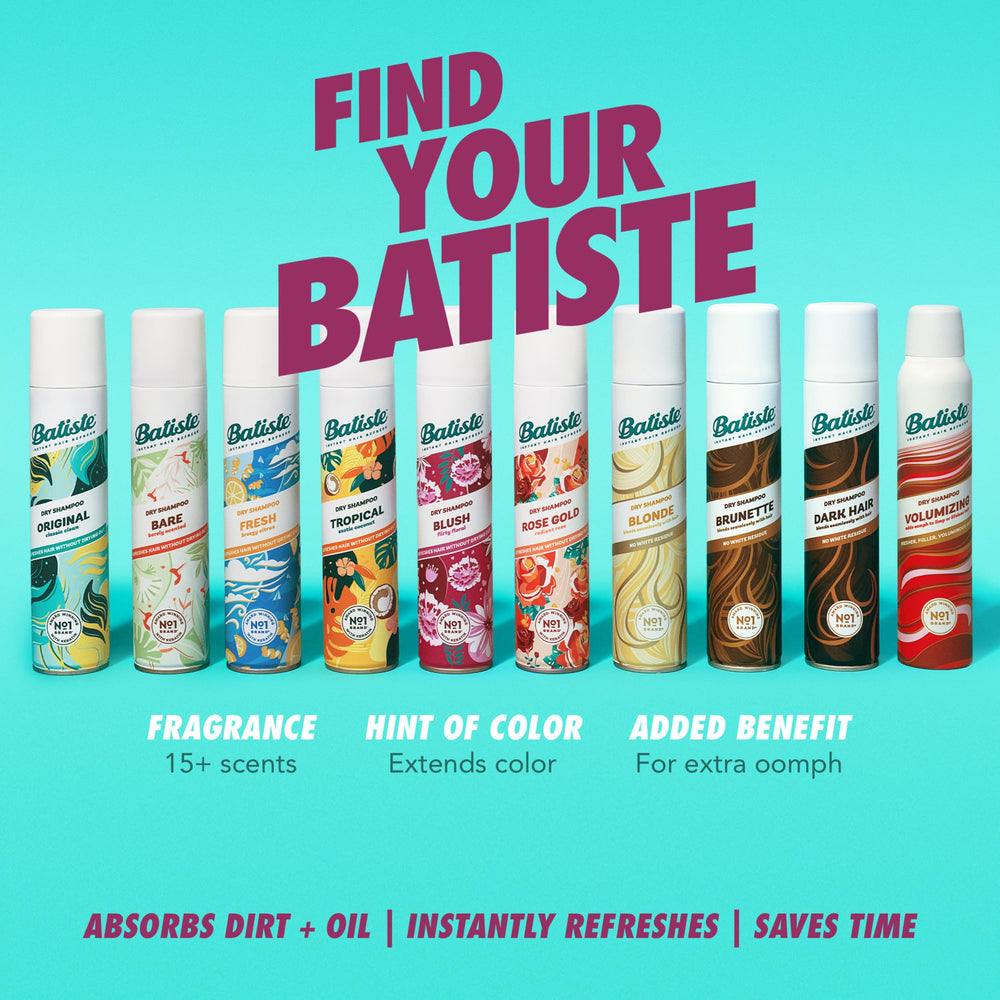 Batiste Rose Gold waterless formula suitable for various hair types.