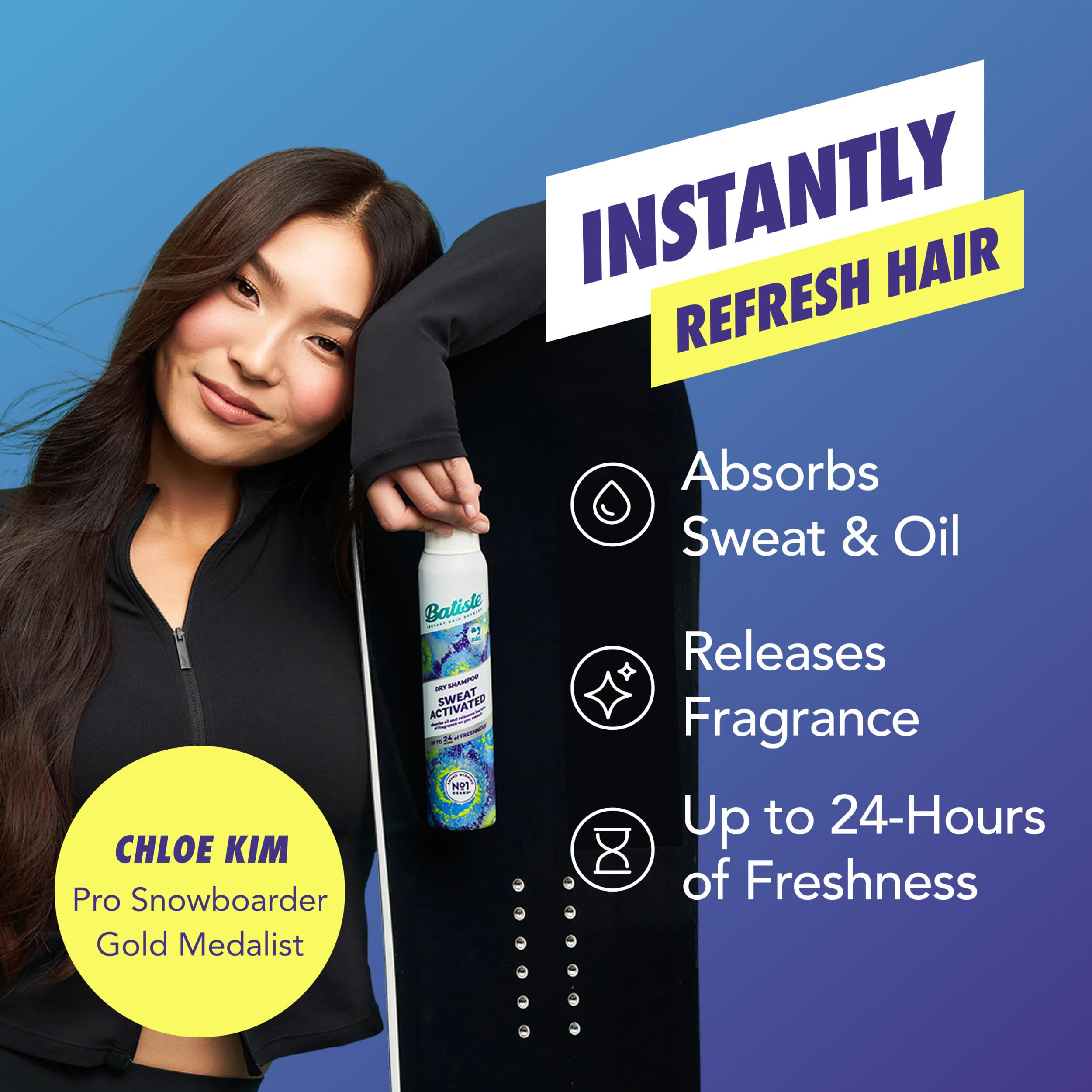 Batiste spray bottle applied to hair roots for quick refresh