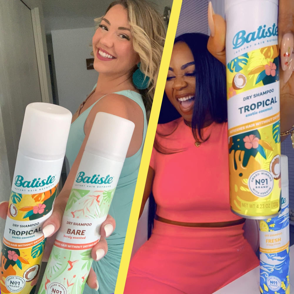Batiste Tropical dry shampoo quickly absorbs oil for a refreshed look