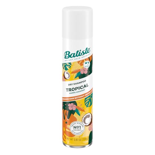 Batiste Tropical Dry Shampoo bottle back showing ingredients and directions.