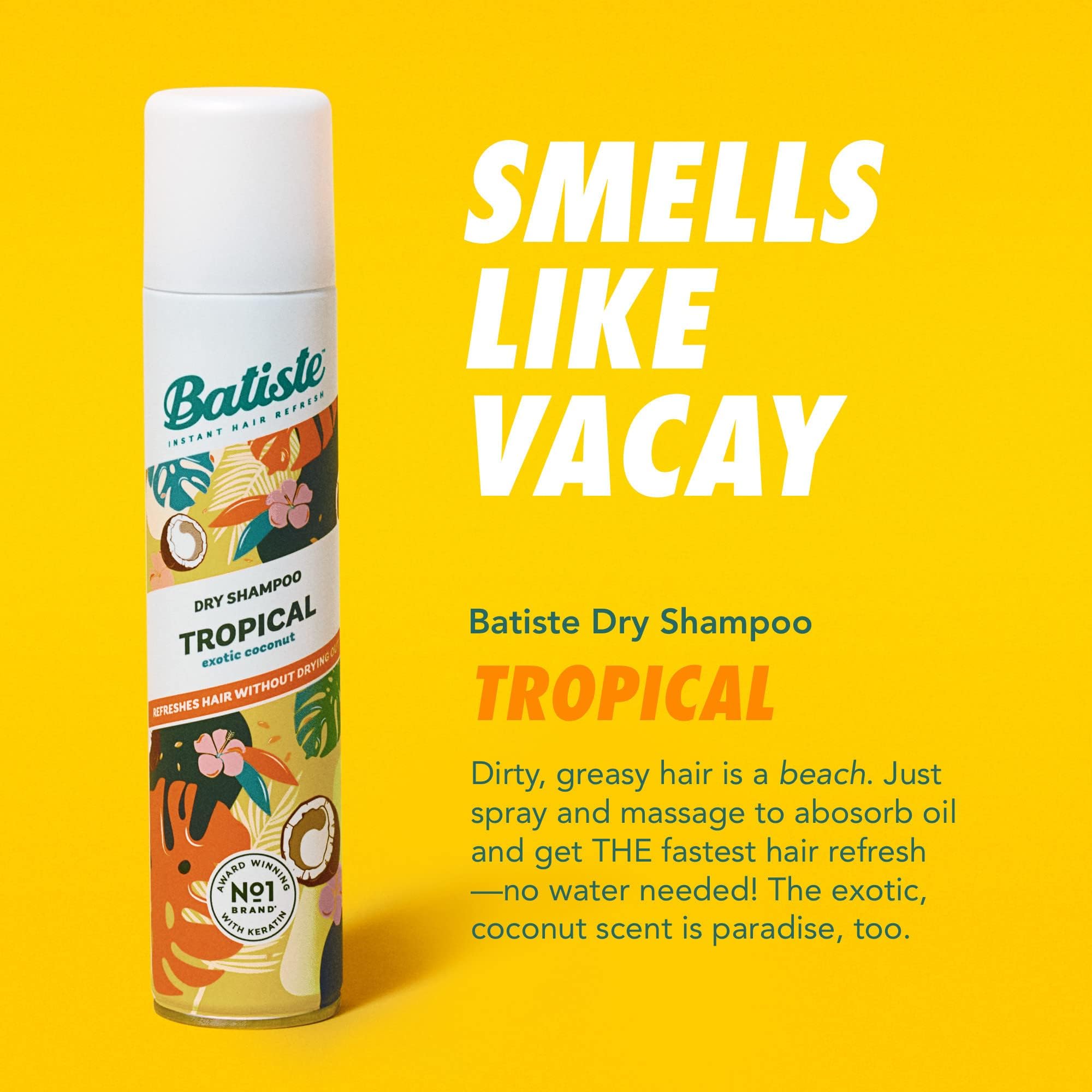 Batiste Tropical dry shampoo adds hair texture and volume