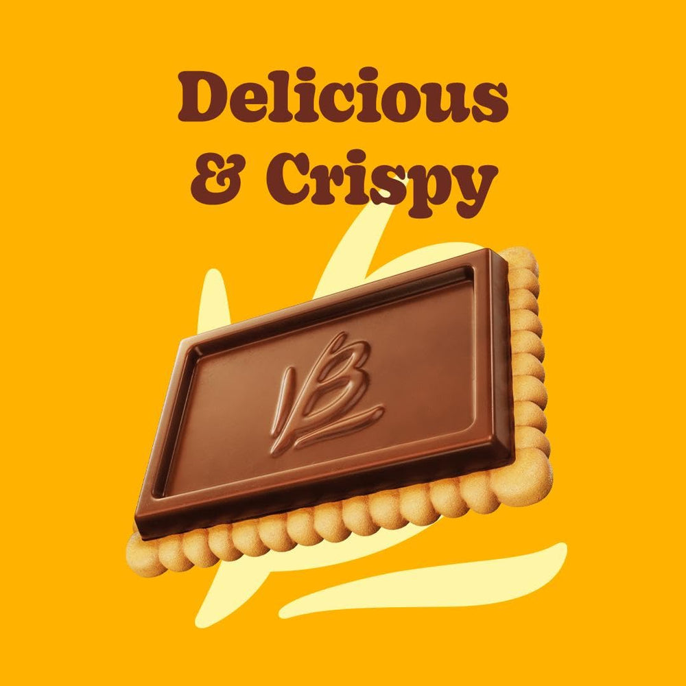 A crisp Bauducco Choco Biscuit bite highlighting the snack's texture.