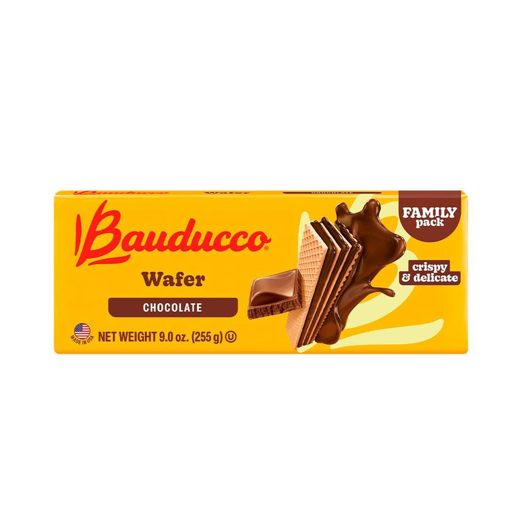Bauducco Chocolate Wafers with three cream layers between crispy wafers for rich indulgence