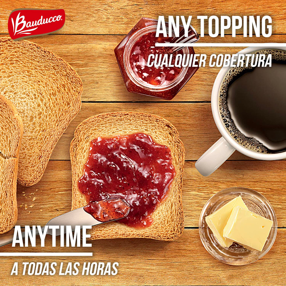 Bauducco Toast Original slices on a plate, breakfast-ready and ready to enjoy.
