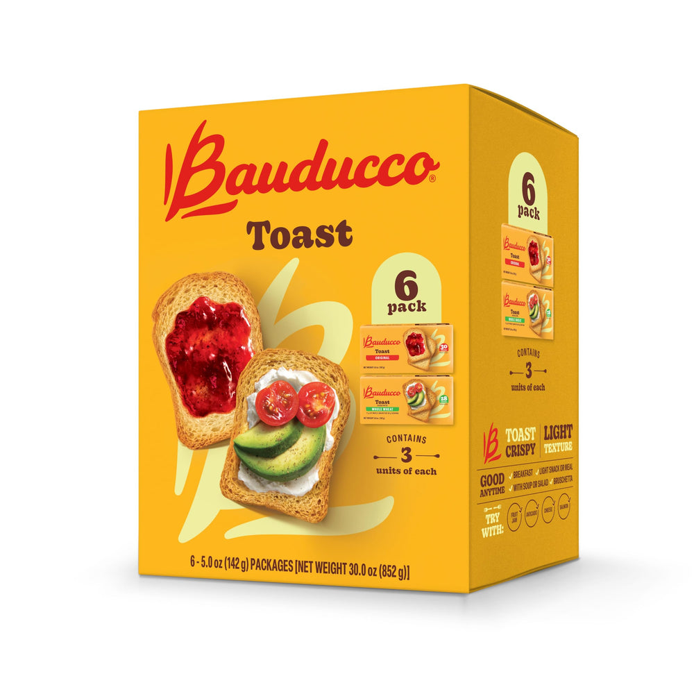 Bauducco Whole Wheat toast slices offer wholesome crunch for snacking.