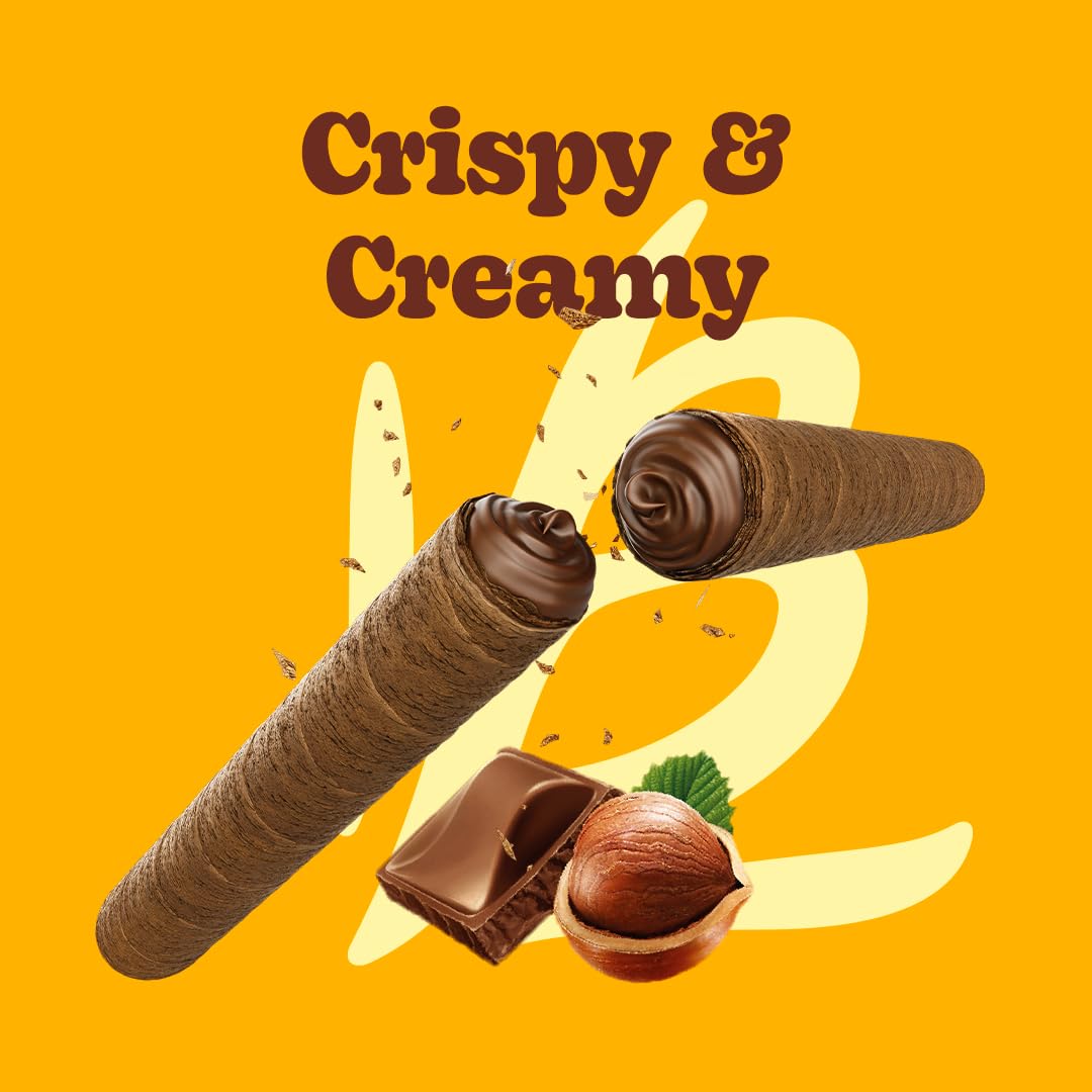 Bauducco Vanilla Wafer Rolls close-up with vanilla cream center, premium quality indulgence.