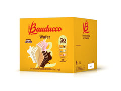 Bauducco wafer box assortment showing chocolate, vanilla, and strawberry flavors