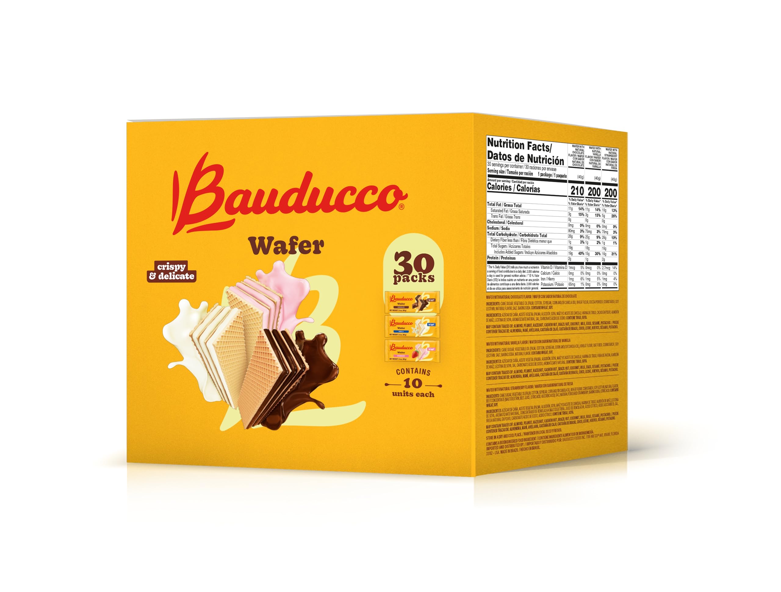 Bauducco chocolate-filled wafer close-up highlighting crisp texture