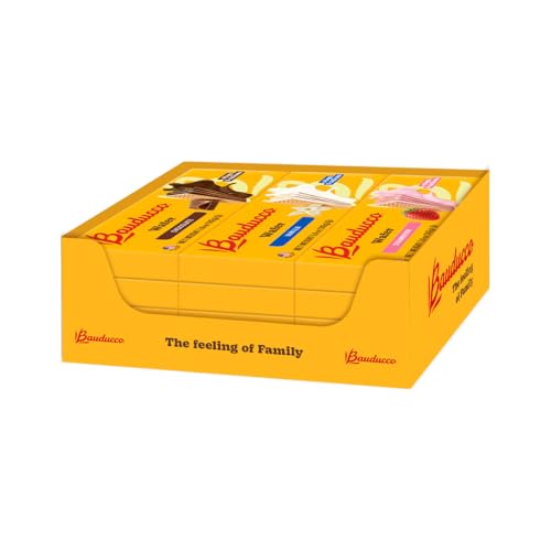 Bauducco wafer cookies vanilla-cream-sandwich: smooth vanilla cream between delicate wafers