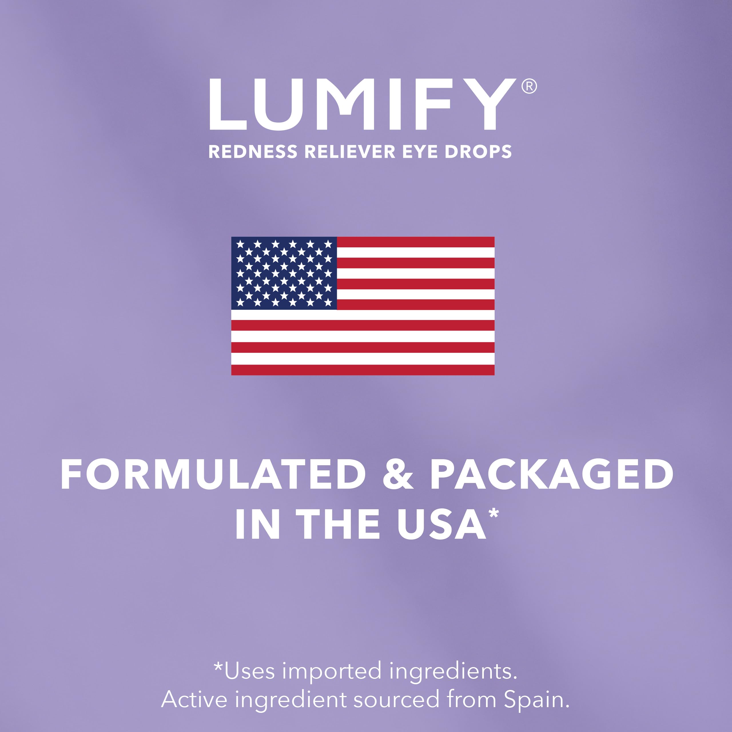 Lumify in-use scene suggesting reduced redness for natural-looking eyes.