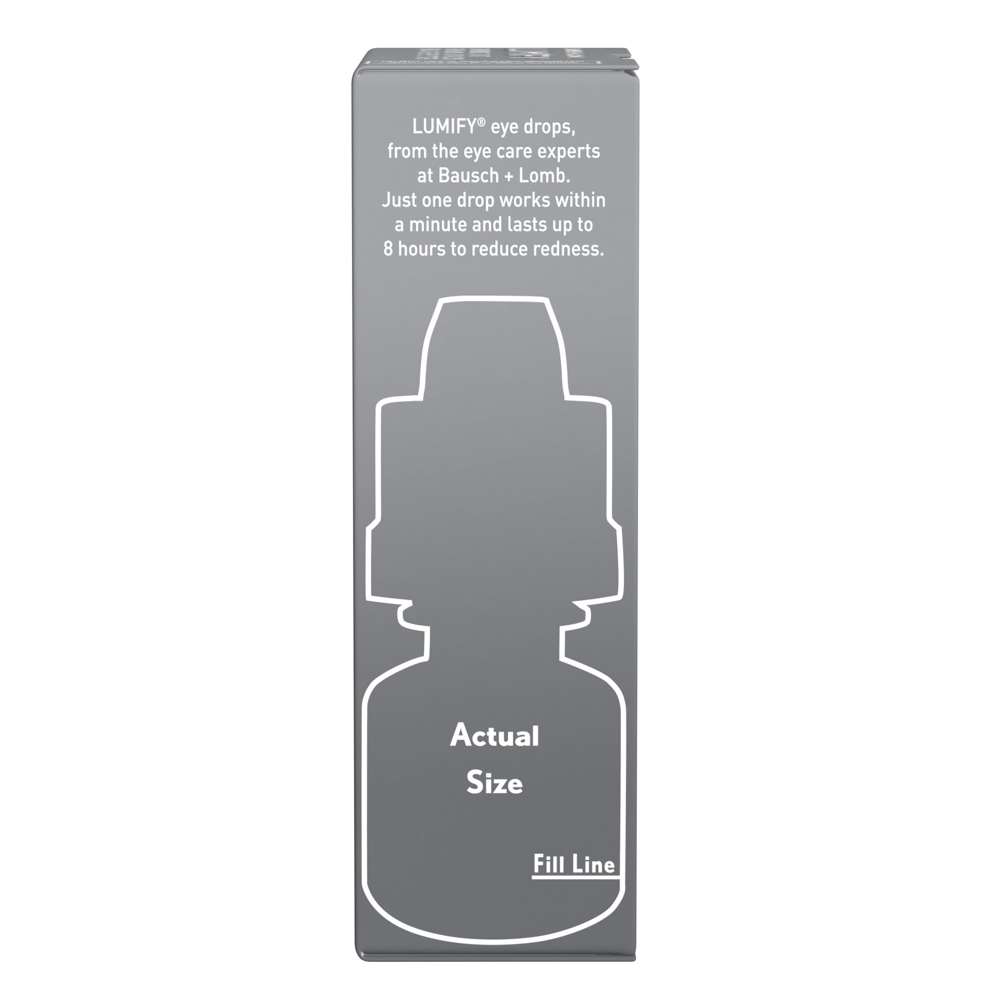 Lumify packaging highlights dye-free, low-dose formulation and user guidance.
