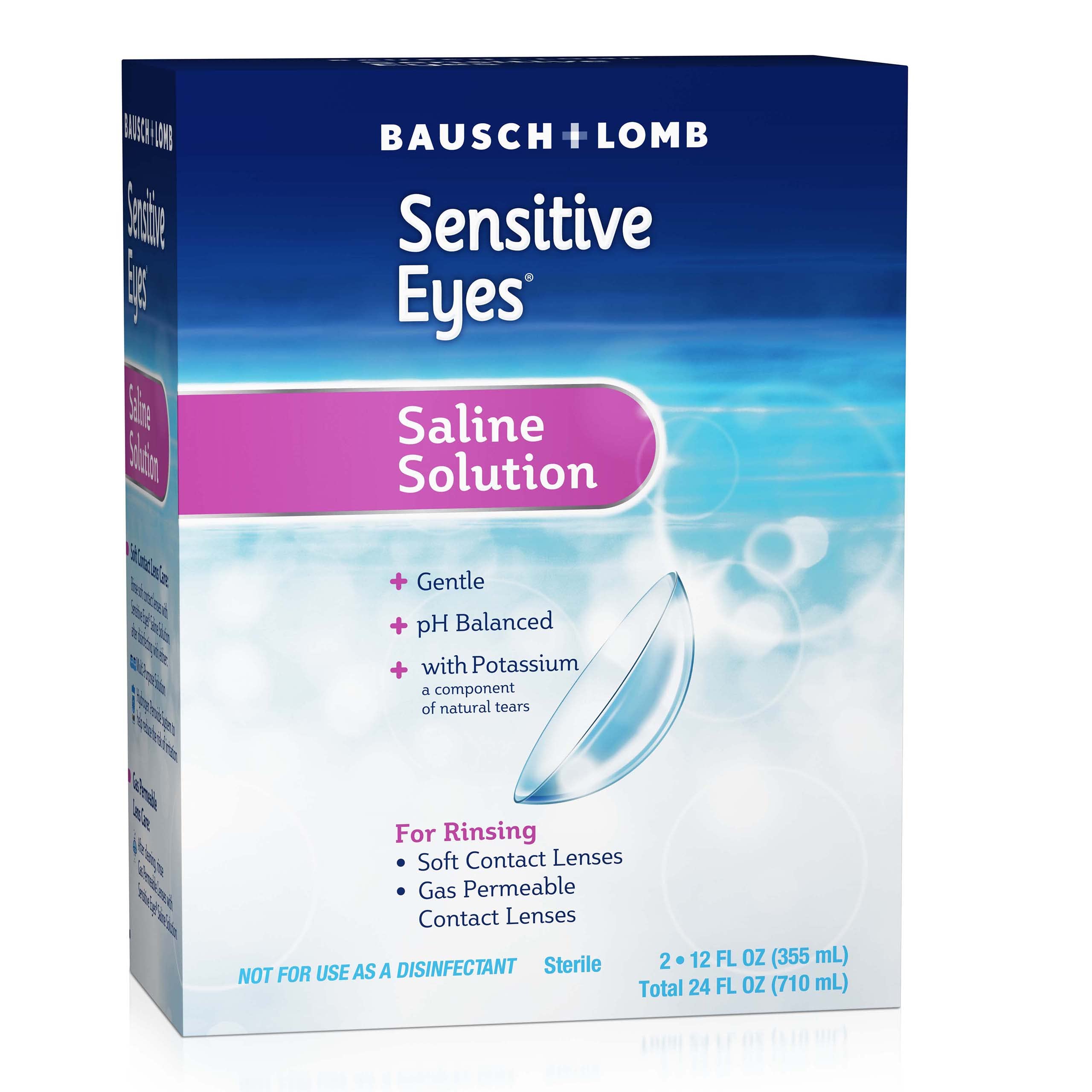 Bausch + Lomb Sensitive Eyes label with clear lens care instructions