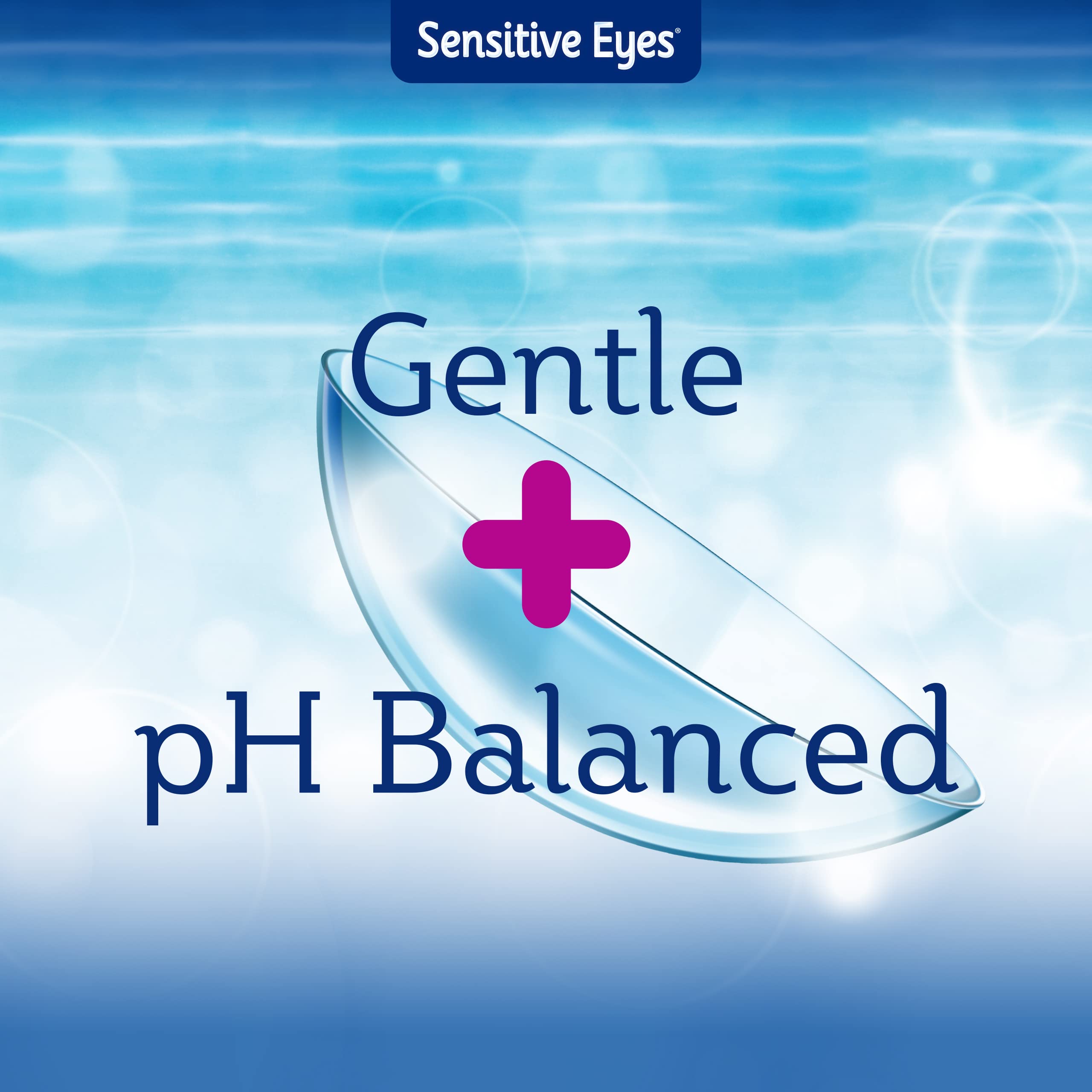 Bausch + Lomb Sensitive Eyes bottle pour highlights safe use before or after disinfection