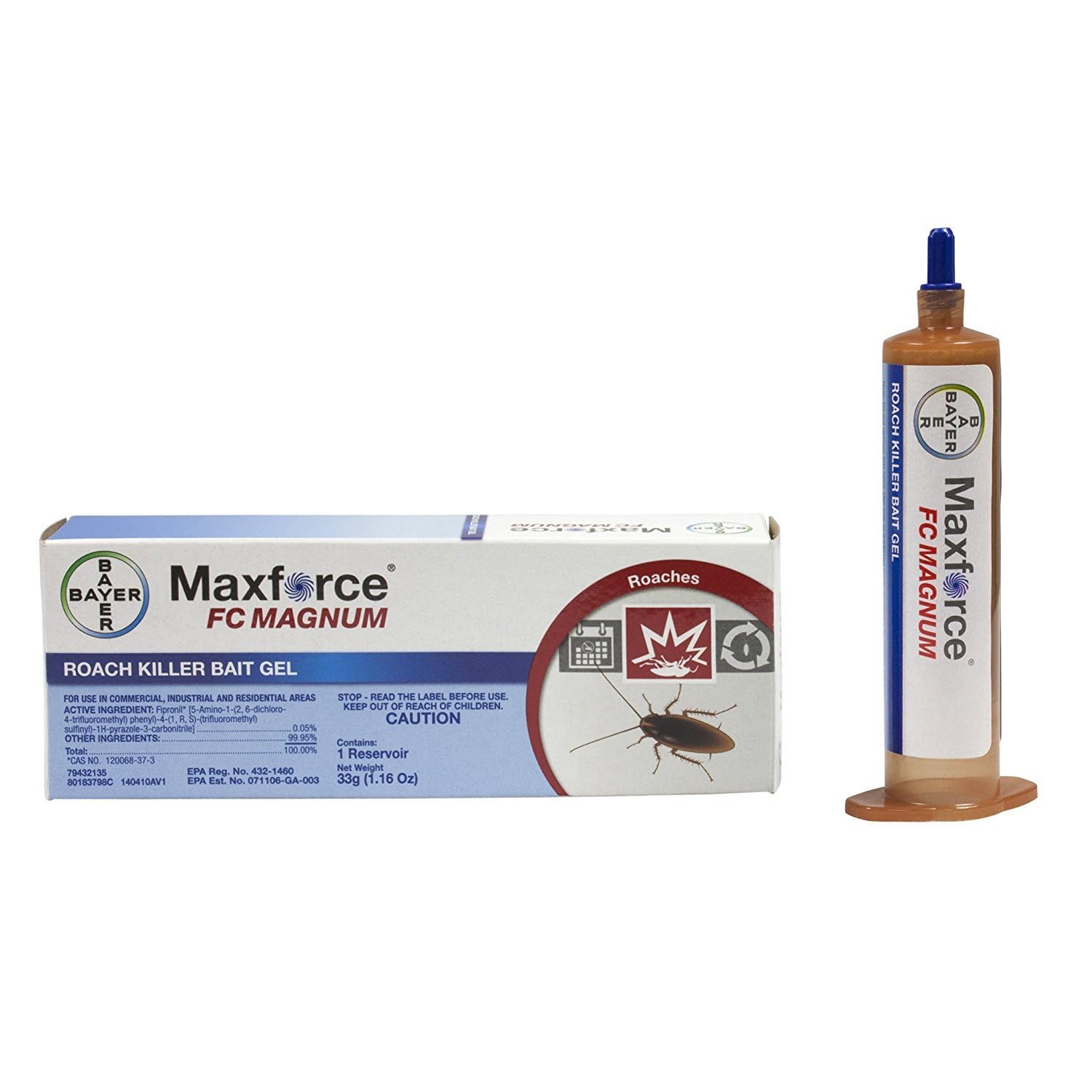 Maxforce FC Magnum roach gel bait applied in a kitchen corner for rapid control.