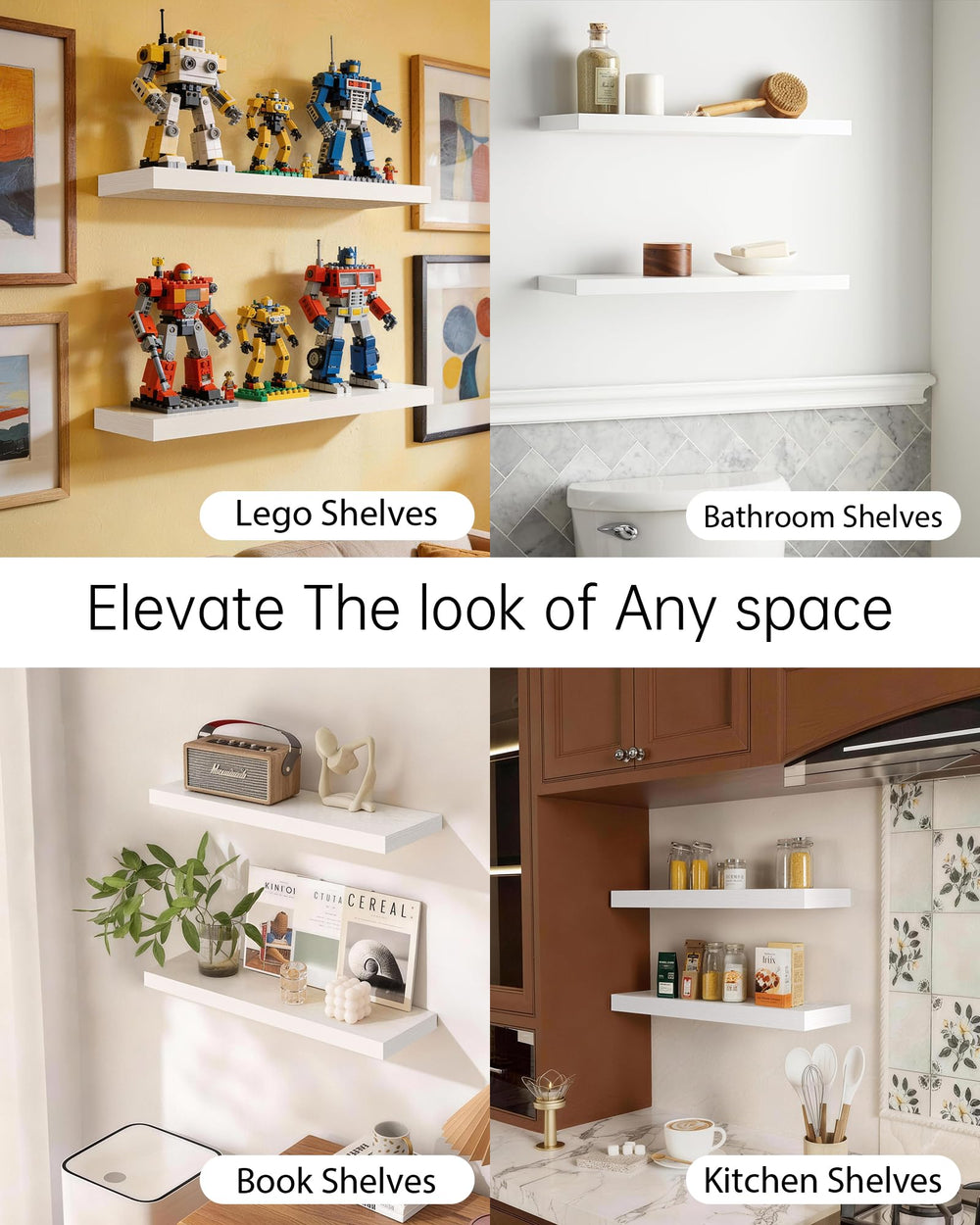 Kitchen storage using BAYKA 22.5-inch shelves for spices and jars.