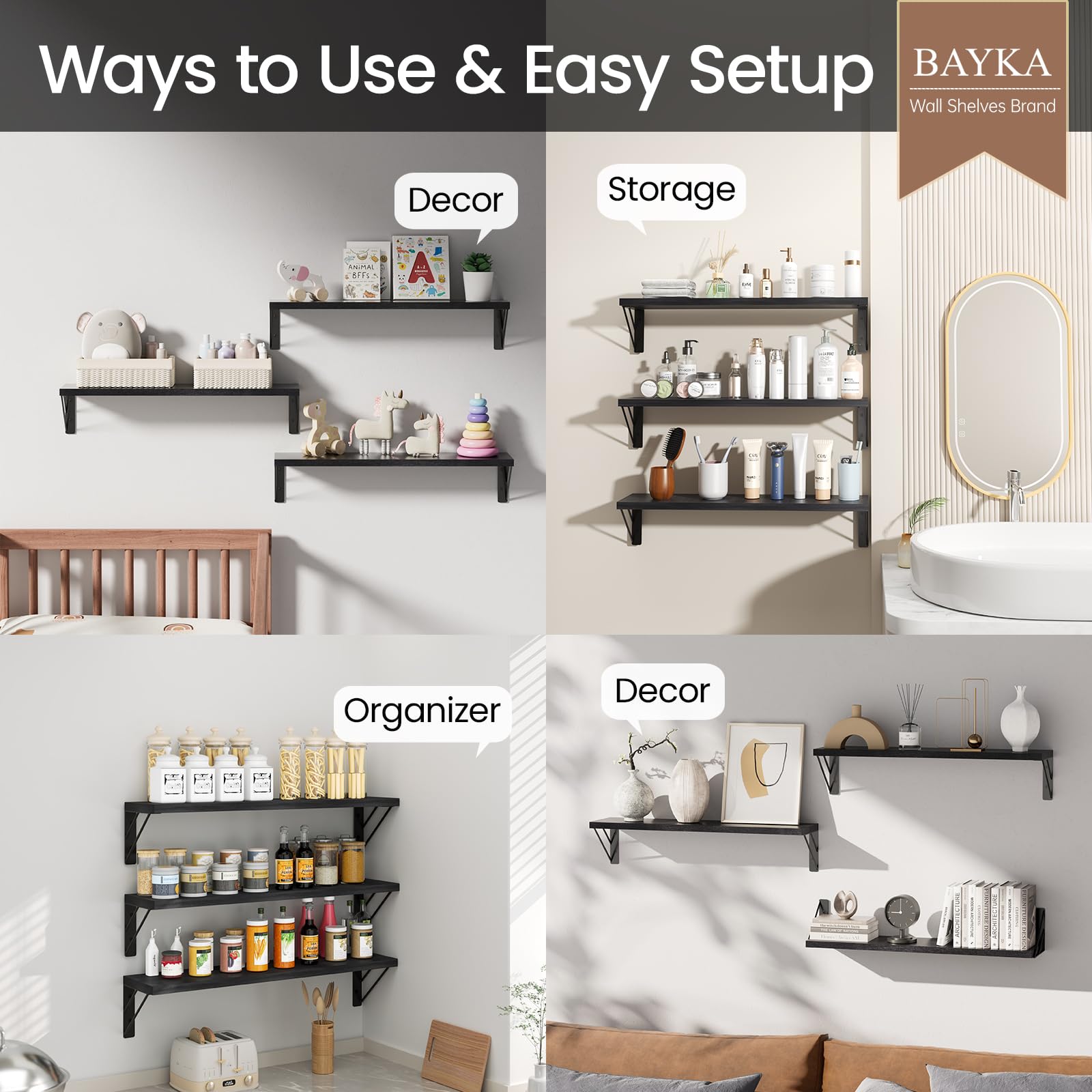 BAYKA small-space shelves organized for living room or bedroom display