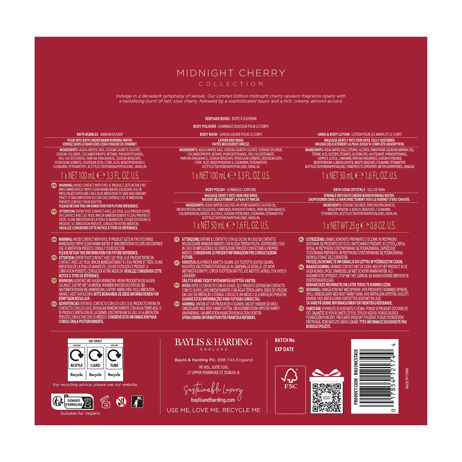 Baylis & Harding Midnight Cherry body exfoliator for smooth skin.