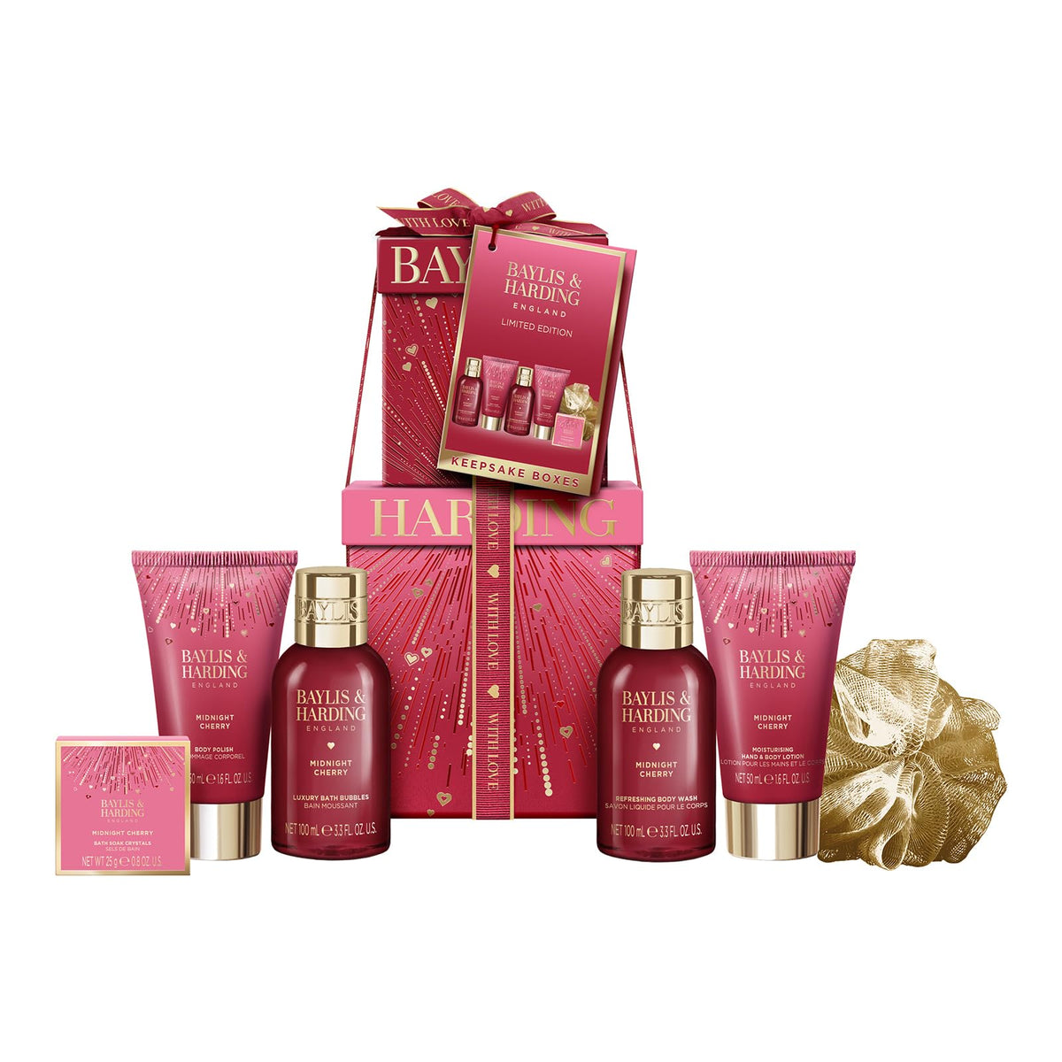 Baylis & Harding Midnight Cherry gift set packaging, perfect for festive gifting.