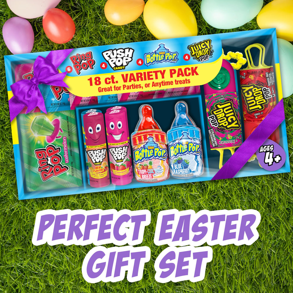 Bazooka Candy Brands Easter party favors display for easy gifting and sharing.